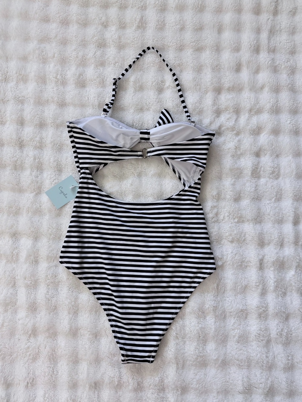 NWT Cupshe Halter/Strapless Black & White Stripe One-Piece Swimsuit Sz Small - Picture 7 of 13